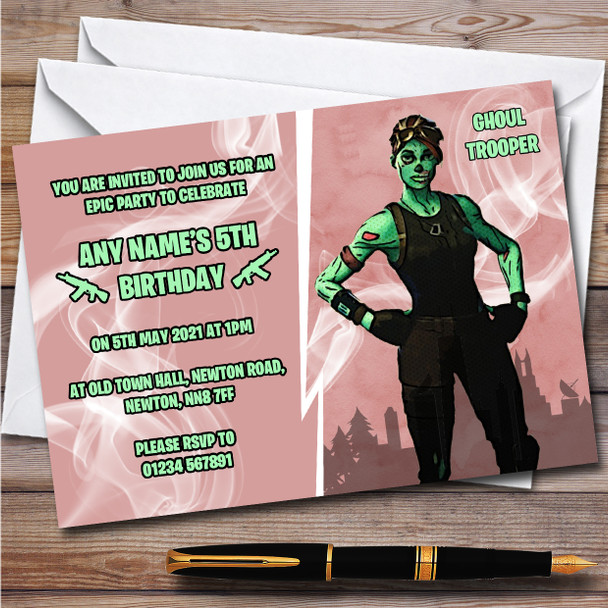 Ghoul Trooper Gaming Comic Style Fortnite Skin Birthday Party Invitations