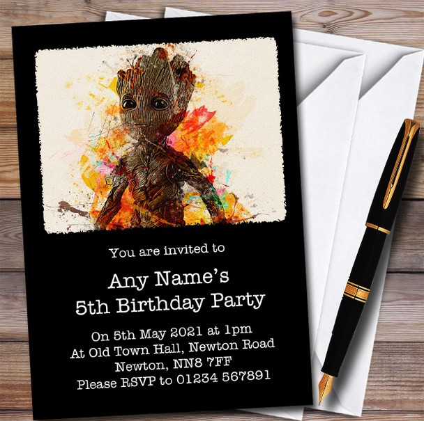 Groot Abstract Watercolour Splatter Children's Birthday Party Invitations