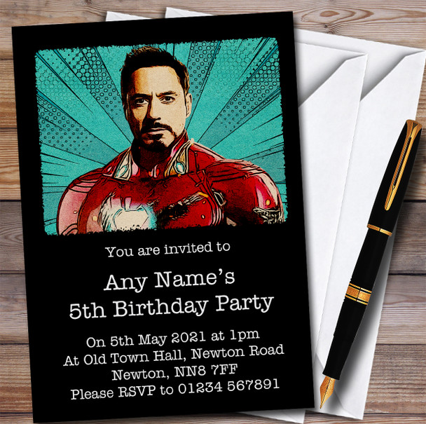 Iron Man Robert Downey Jr Children's Personalized Birthday Party Invitations