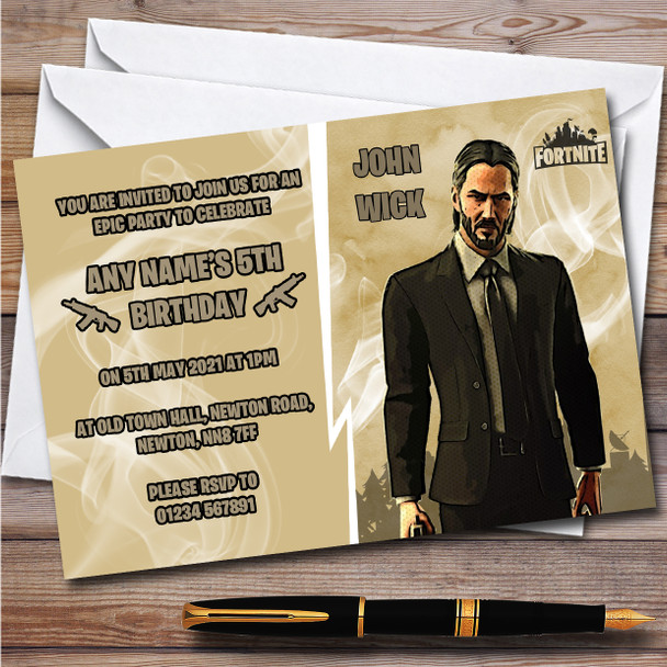 John Wick Gaming Comic Style Fortnite Skin Children's Birthday Party Invitations