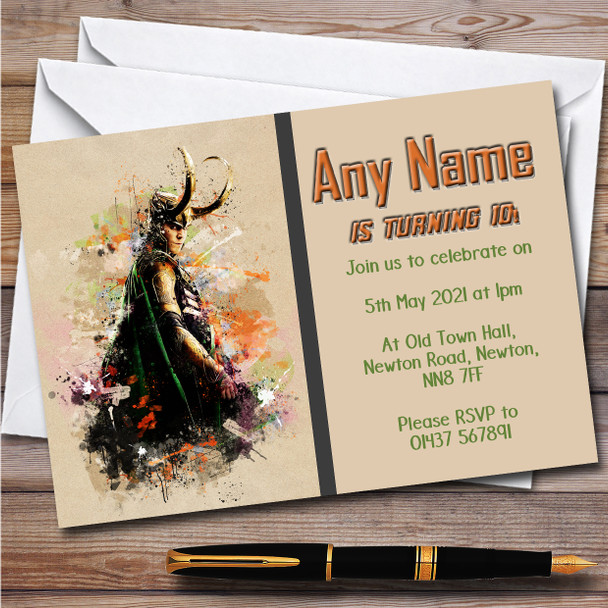 Loki Marvel Abstract Children's Kids Personalized Birthday Party Invitations