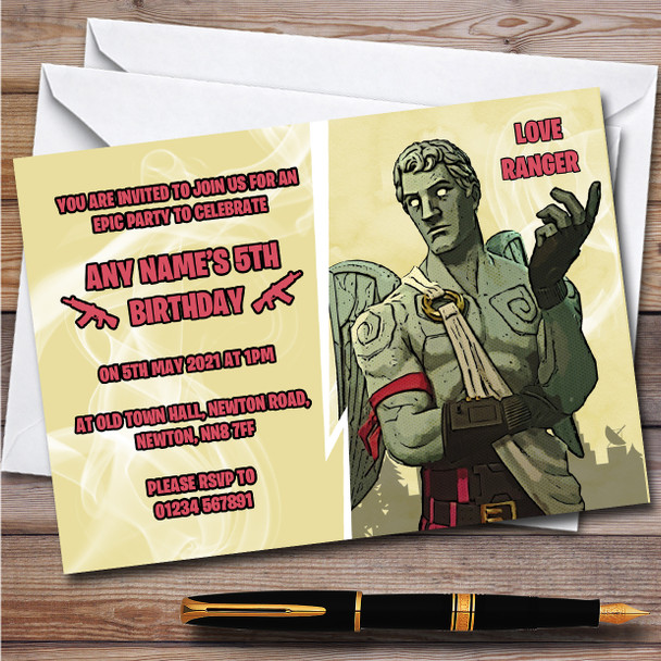 Love Ranger Gaming Comic Style Fortnite Skin Birthday Party Invitations