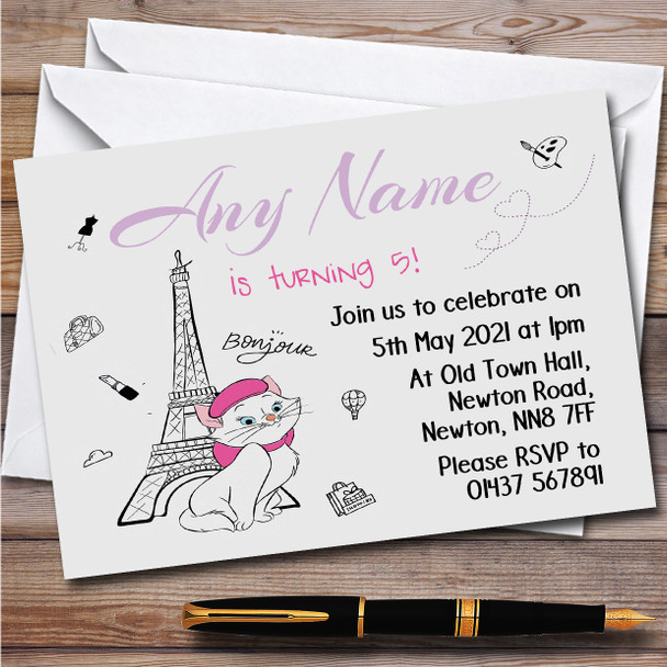 Marie The Aristocats Paris Children's Personalized Birthday Party Invitations