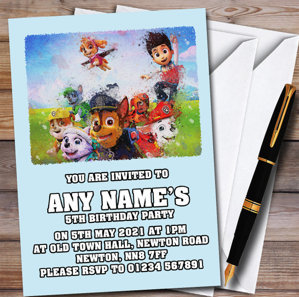 Paw Patrol Retro Smudge Children's Kids Personalized Birthday Party Invitations