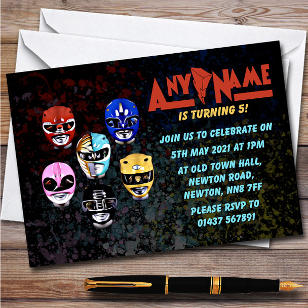 Power Rangers Face Off Splatter Art Children's Birthday Party Invitations