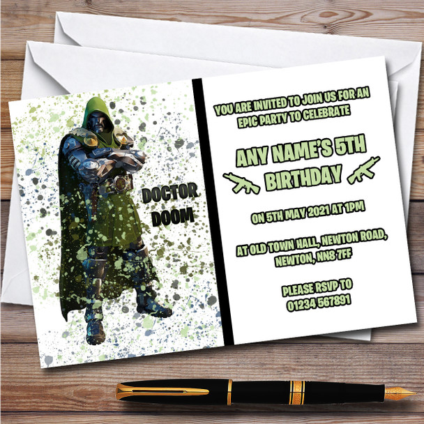 Splatter Art Gaming Fortnite Doctor Doom Children's Birthday Party Invitations