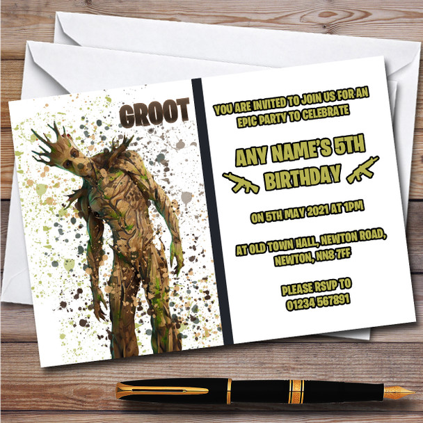 Splatter Art Gaming Fortnite Groot Children's Birthday Party Invitations