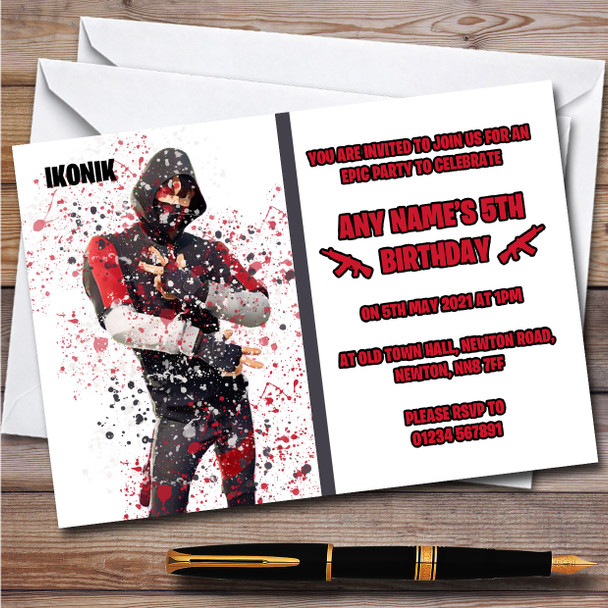 Splatter Art Gaming Fortnite Ikonik Children's Birthday Party Invitations