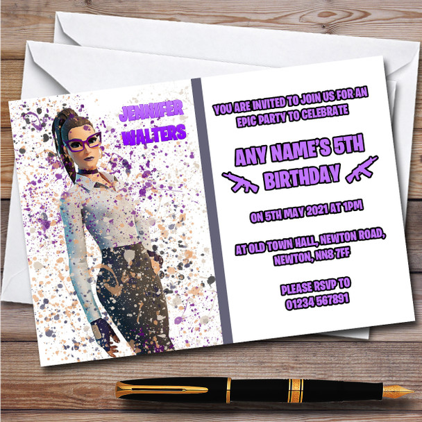 Splatter Art Gaming Fortnite Jennifer Walters Birthday Party Invitations