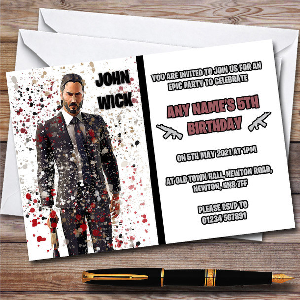 Splatter Art Gaming Fortnite John Wick Children's Birthday Party Invitations