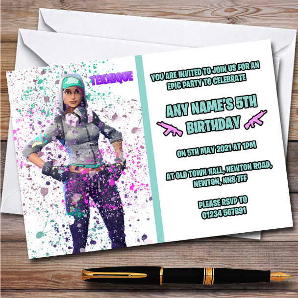 Splatter Art Gaming Fortnite Teknique Children's Birthday Party Invitations