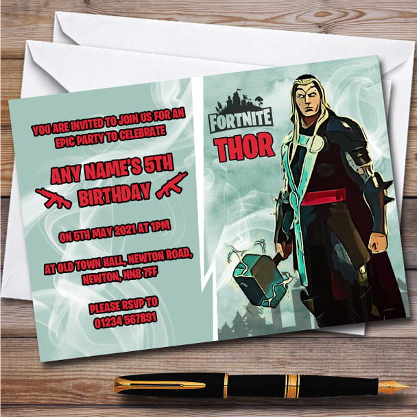 Thor Gaming Comic Style Fortnite Skin Children's Birthday Party Invitations