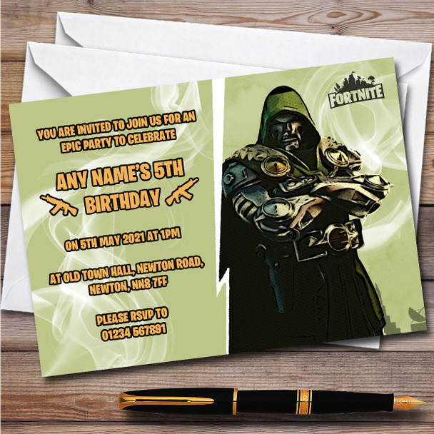 Doctor Doom Gaming Comic Style Fortnite Skin Birthday Party Invitations