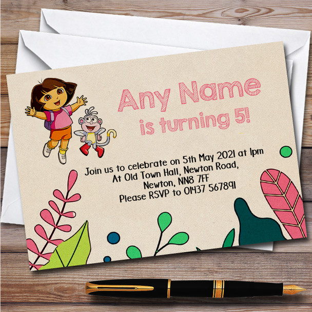 Dora The Explorer Vintage Retro Children's Birthday Party Invitations