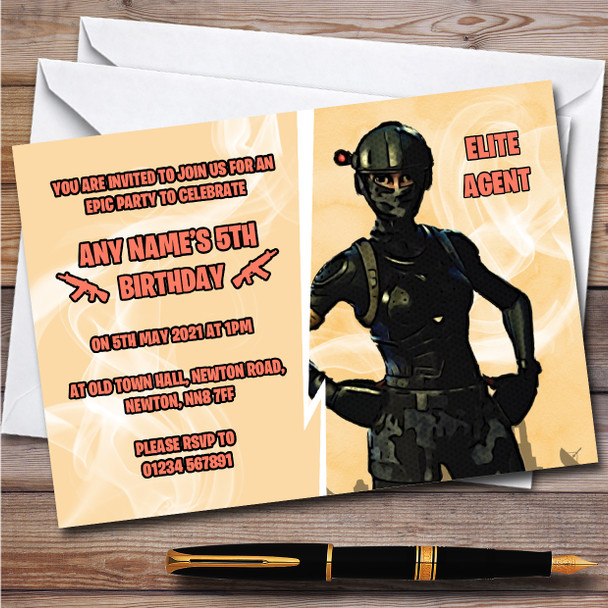 Elite Agent Gaming Comic Style Fortnite Skin Birthday Party Invitations