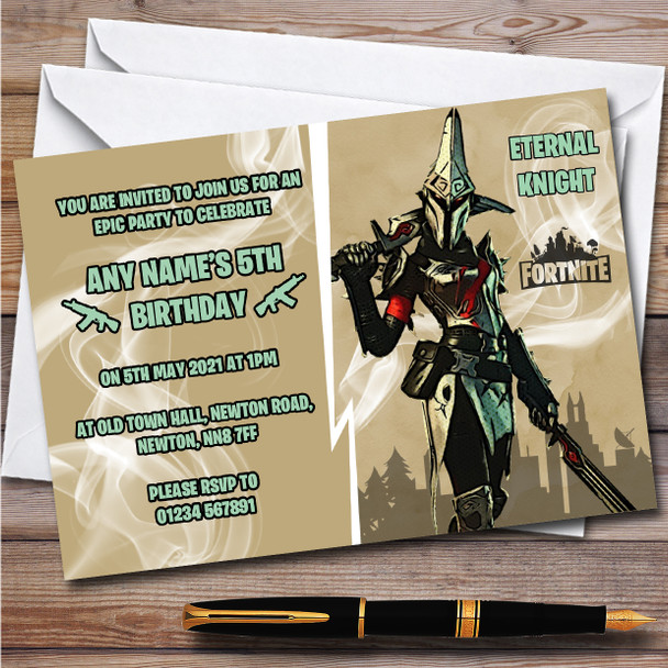 Eternal Knight Gaming Comic Style Fortnite Skin Birthday Party Invitations