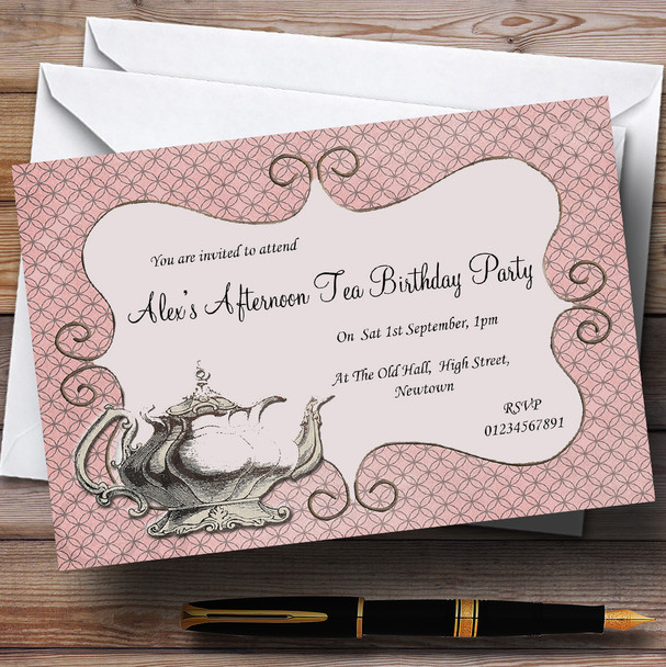 Vintage Chic Afternoon Tea Theme Personalized Birthday Party Invitations