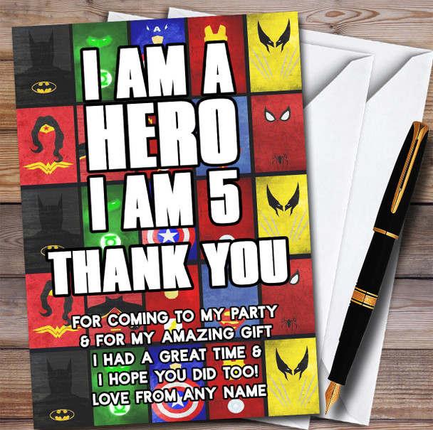 I Am Hero Superhero Any Age Children's Birthday Party Thank You Cards
