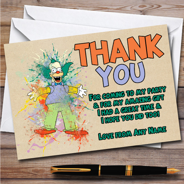 Krusty The Clown Joker Simpsons Children's Birthday Party Thank You Cards