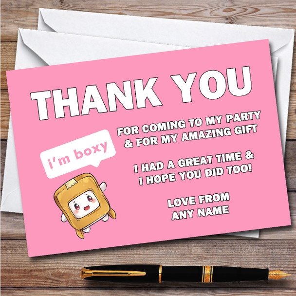 Lank Box Boxy Pink Children's Kids Personalized Birthday Party Thank You Cards