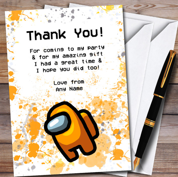 Among Us Orange Splatter Art Children's Birthday Party Thank You Cards