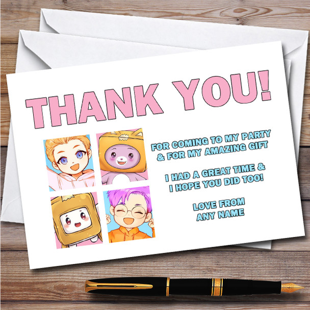 Lankybox Justin Adam Boxy & Foxy Children's Birthday Party Thank You Cards