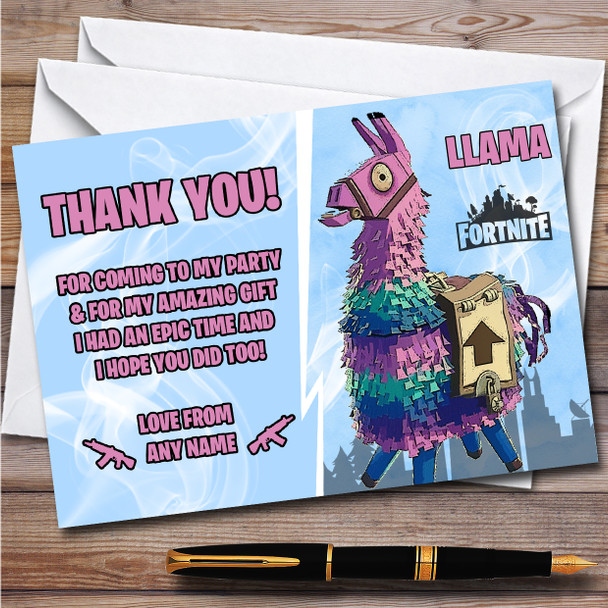 Llama Gaming Comic Style Fortnite Skin Children's Birthday Party Thank You Cards