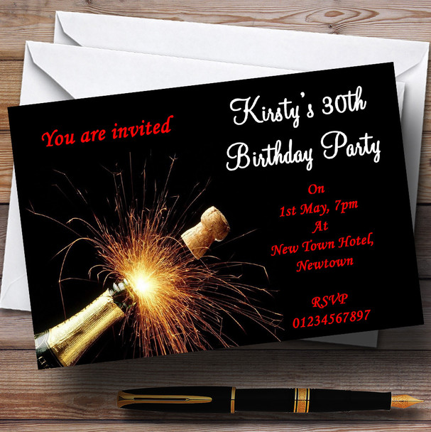 Champagne Cork Red Personalized Party Invitations