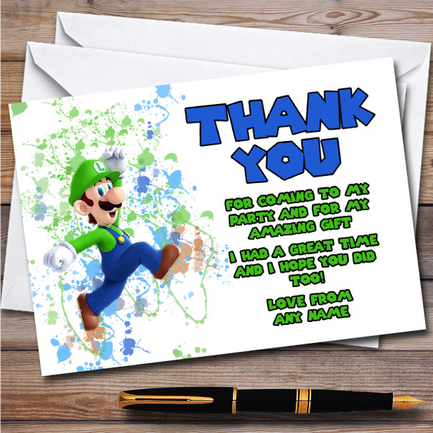 Luigi Super Mario Bros Splatter Art Children's Birthday Party Thank You Cards