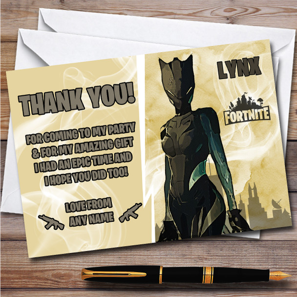 Lynx Gaming Comic Style Fortnite Skin Children's Birthday Party Thank You Cards
