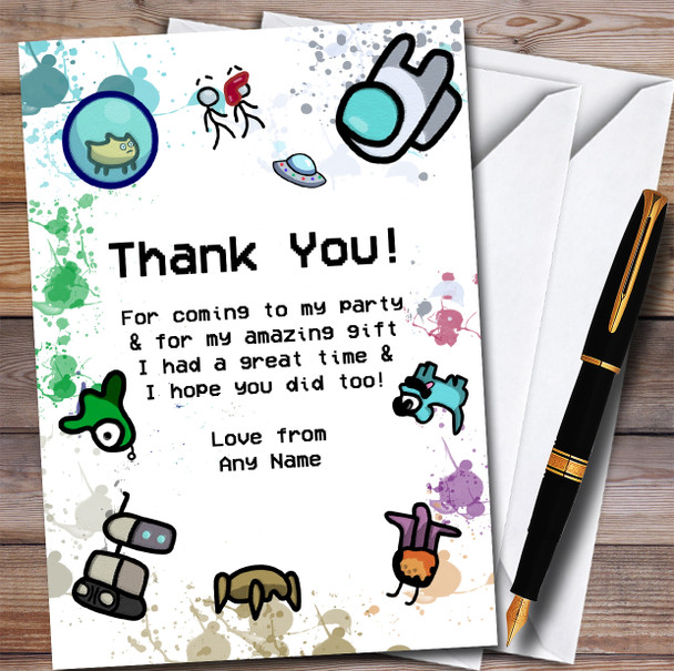 Among Us Pets Splatter Art Children's Birthday Party Thank You Cards