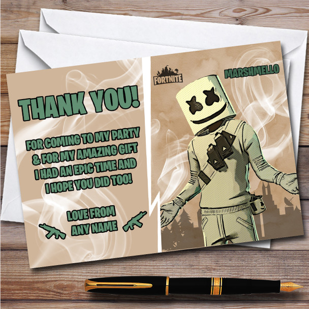 Marshmello Gaming Comic Style Fortnite Skin Birthday Party Thank You Cards