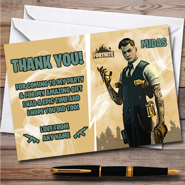 Midas Gaming Comic Style Fortnite Skin Children's Birthday Party Thank You Cards