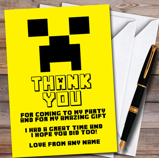 Minecraft Creeper Yellow Children's Personalized Birthday Party Thank You Cards