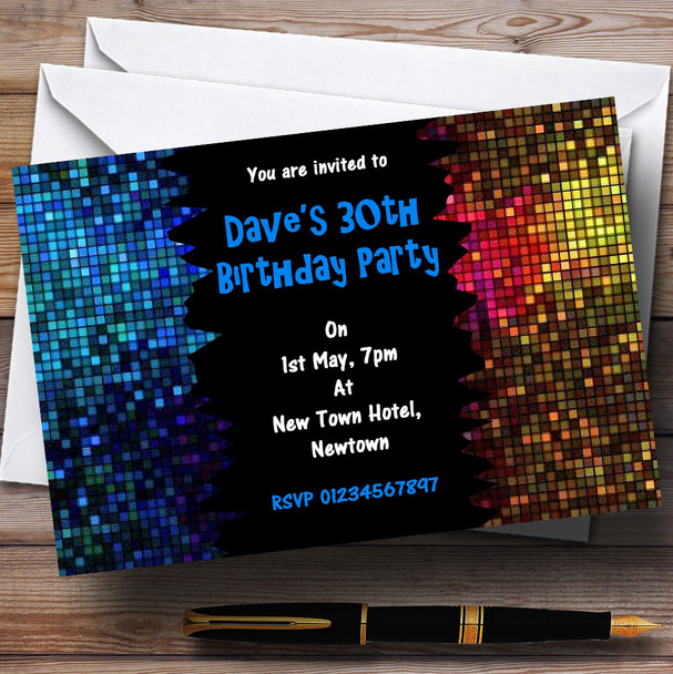 Disco Ball Blue Personalized Party Invitations