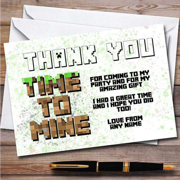 Minecraft Time To Mine Children's Personalized Birthday Party Thank You Cards