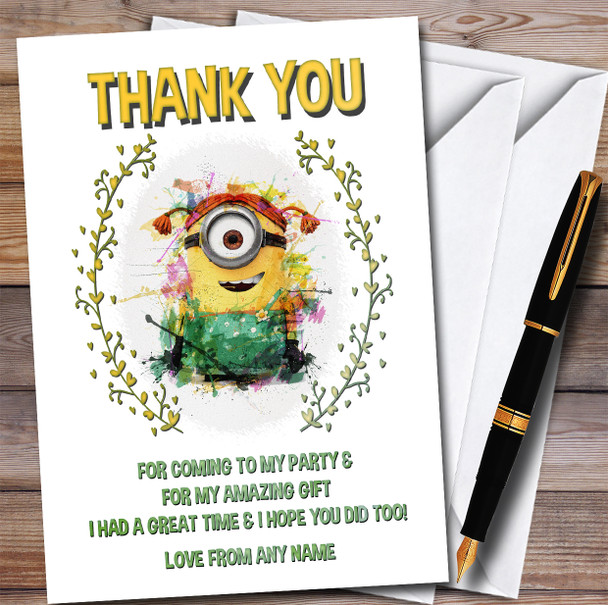 Minion Smudge Style Children's Kids Personalized Birthday Party Thank You Cards