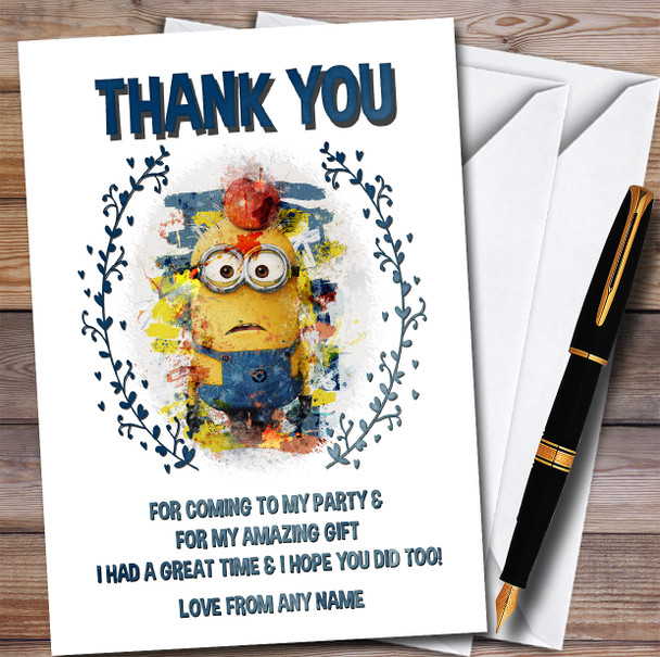 Minion Smudge Style Fun Children's Personalized Birthday Party Thank You Cards