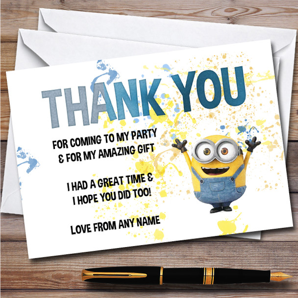 Minions Bob Splatter Art Children's Personalized Birthday Party Thank You Cards