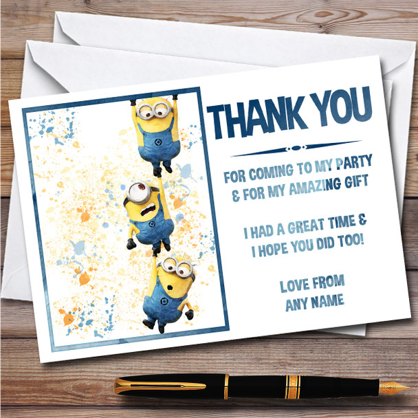 Minions Hanging About Splatter Art Children's Birthday Party Thank You Cards