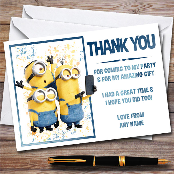 Minions Someone Say Selfie Splatter Art Birthday Party Thank You Cards