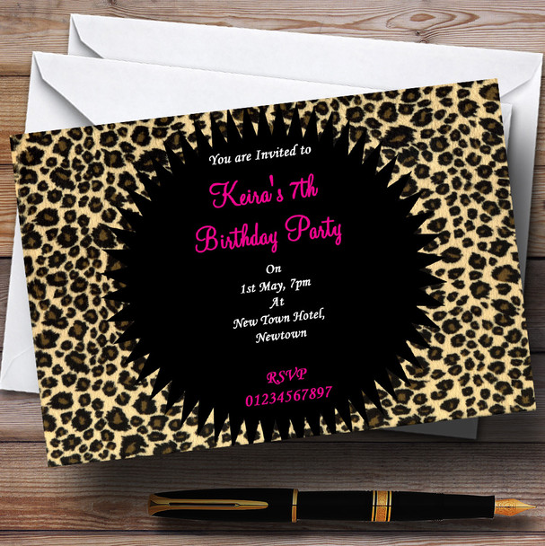 Leopard Print Pink Personalized Party Invitations