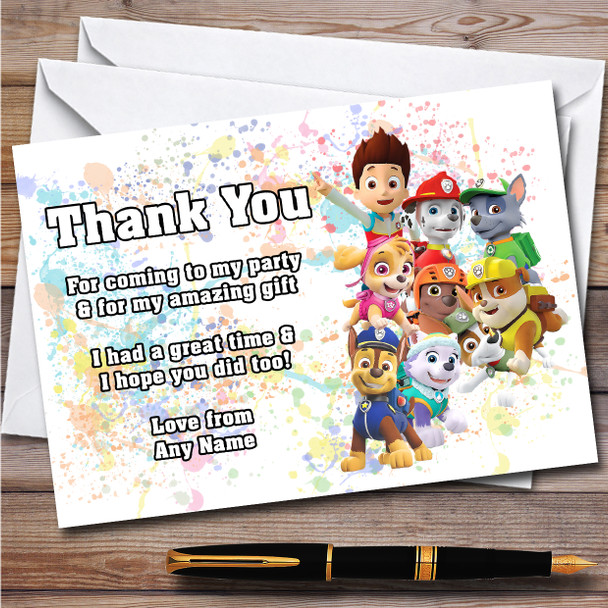 Paw Patrol All The Pups Splatter Art Children's Birthday Party Thank You Cards