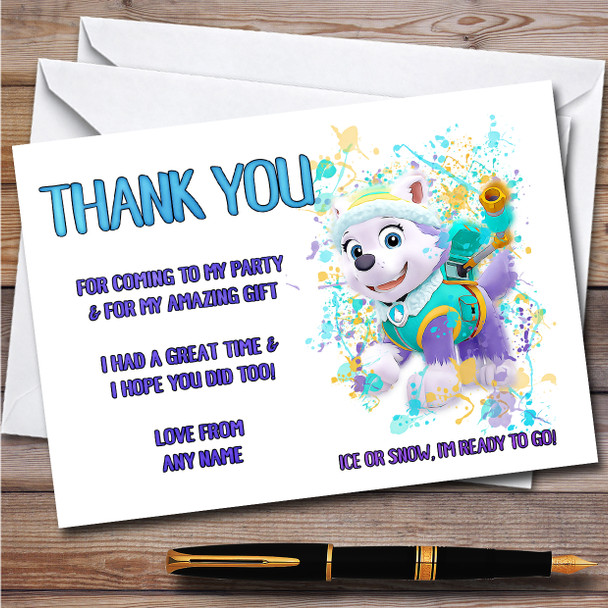 Paw Patrol Everest Splatter Art Children's Birthday Party Thank You Cards