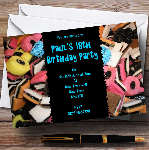 Liquorice Allsorts Blue Personalized Party Invitations