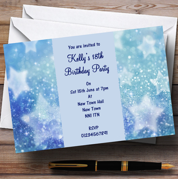 Crystal Blue Stars Personalized Party Invitations