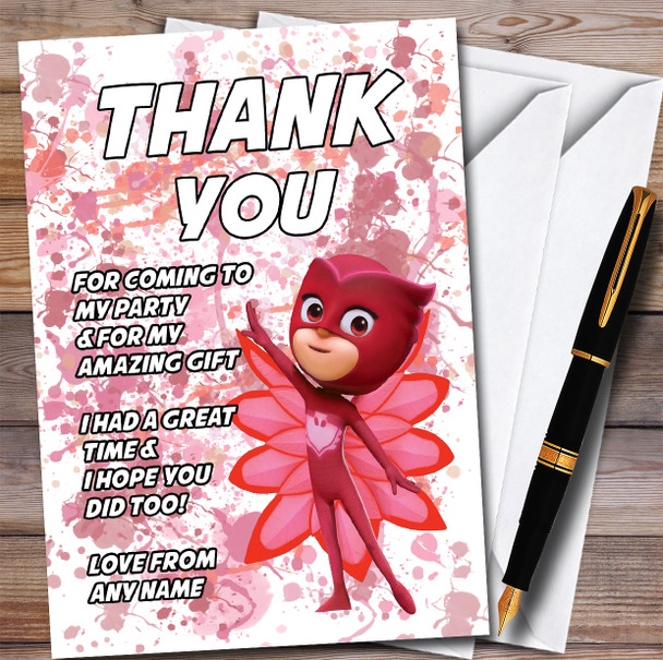 Pj Masks Owlette Splatter Art Children's Birthday Party Thank You Cards