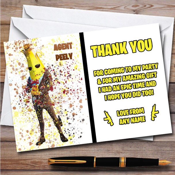 Splatter Art Gaming Fortnite Agent Peely Birthday Party Thank You Cards