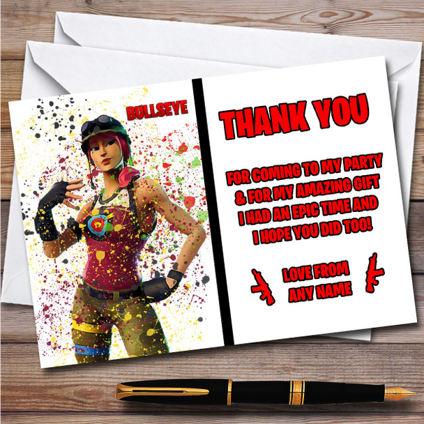 Splatter Art Gaming Fortnite Bullseye Children's Birthday Party Thank You Cards