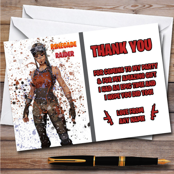 Splatter Art Gaming Fortnite Renegade Raider Birthday Party Thank You Cards